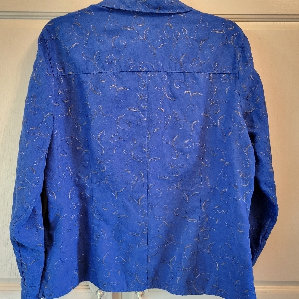 Sag Harbor Royal Blue Embroidered Button Down Shirt Jacket - Picture 2 of 4